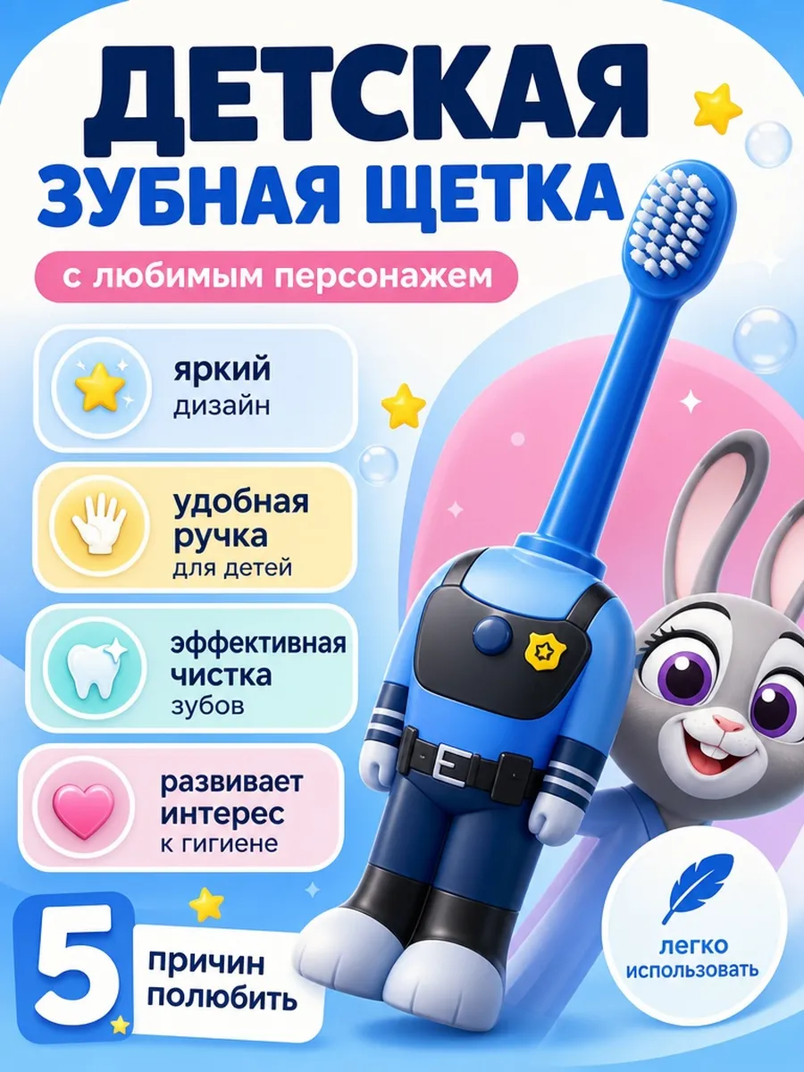 Детская зубная щетка с зайчиком-полицейским