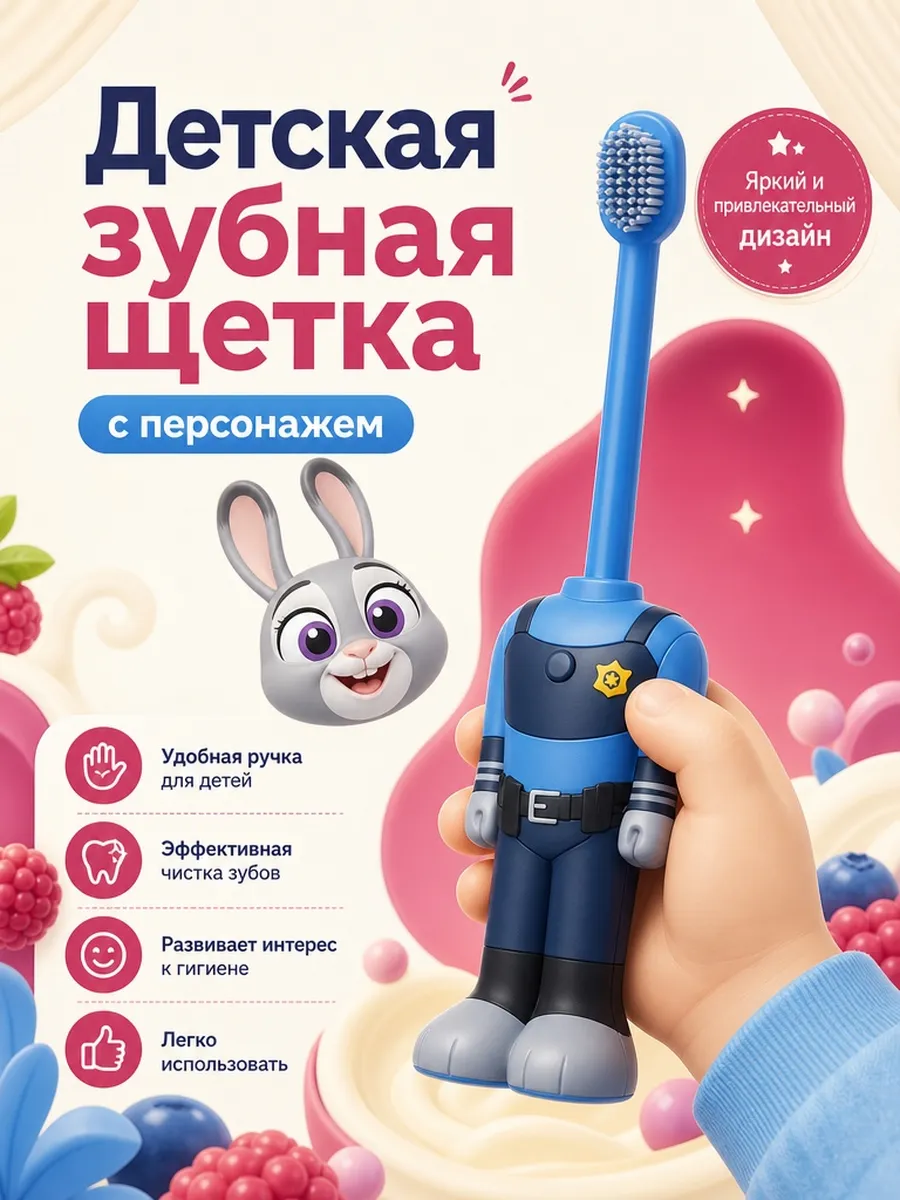 Детская зубная щетка с зайчиком-полицейским
