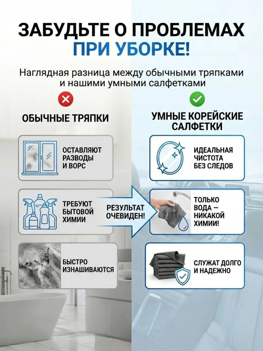 Корейские умные салфетки для уборки без разводов 3 шт.