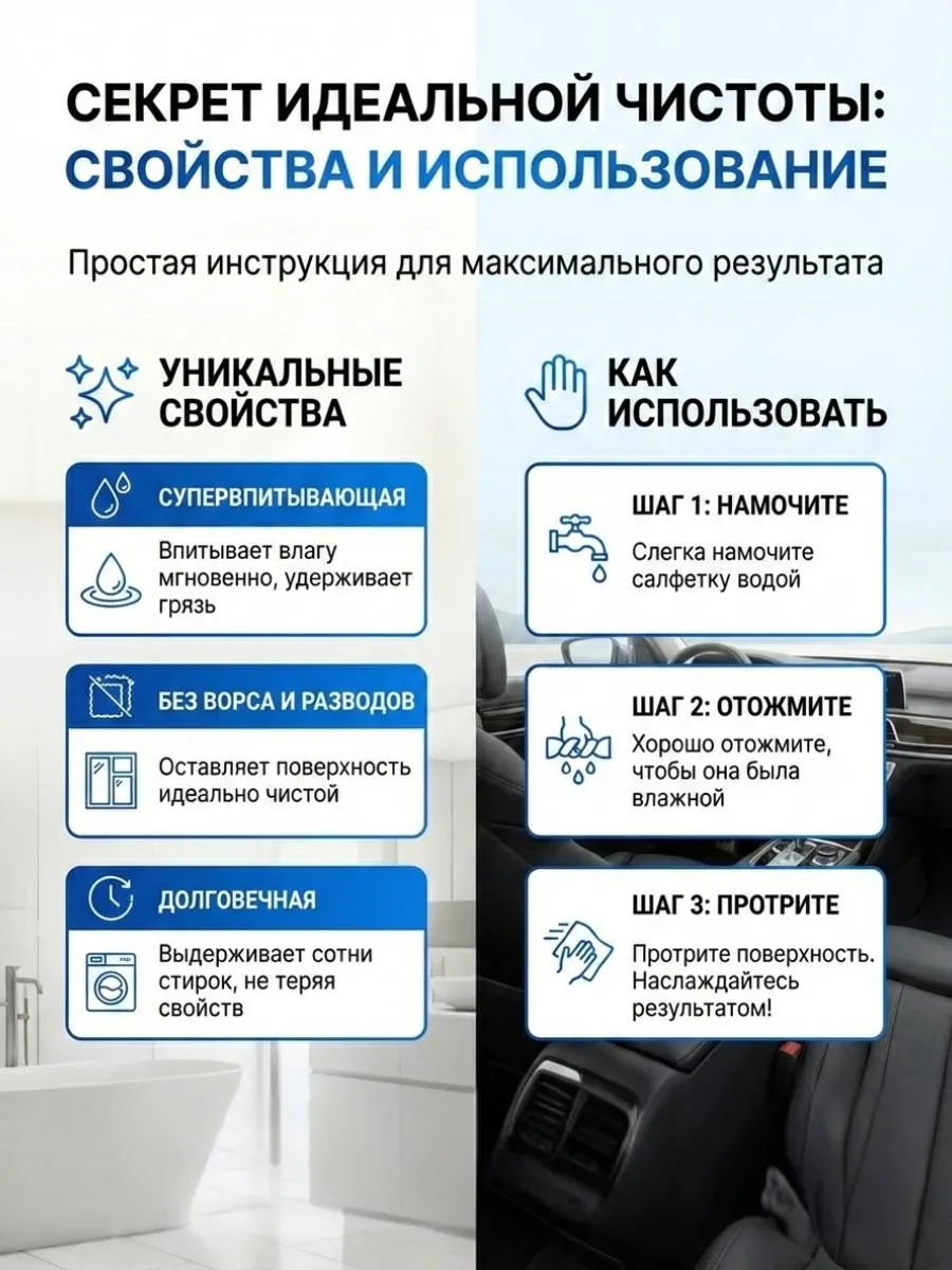 Корейские умные салфетки для уборки без разводов 3 шт.